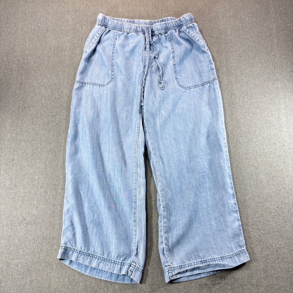 Splendid Womens Blue Lyocell Wide Leg Crop Drawstring Pants Small